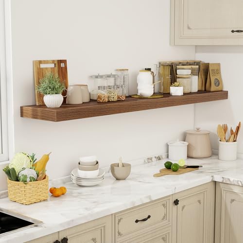 Acovy 72 Inch Floating Shelves, 12" Deep Floating Shelf Wall Mounted, 72" Wall Shelves, Rustic Deep Bookshelf, Extra Deeper & Thicker Display Shelves for Bedroom, Living Room, Walnut, Set of 1 - color: Walnut, size: 12"Wx72"L-1pc