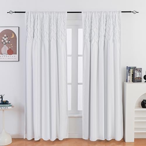 Pintuck Diamond Textured Window Curtains, Thermal Insulated Blackout Window Curtains, Traditional Glam & Farmhouse Window Decor (White, 52" W x 95" L) - color: White, size: 52"W x 95"L (Pack of 2)