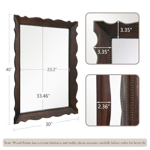Besdomus Large Wood Bathroom Mirror: 30"x40" Dark Brown Scalloped Mirror - color: Brown Dark, size: 40"L x 30"W