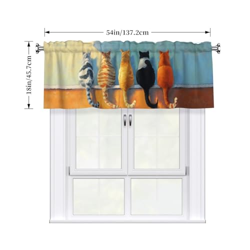 Cute Cat Curtain Valance Short Rod Pocket Window Treatment for Living Room Bedroom Kitchen Bathroom 1 Panel 54" W x 18" L - color: Cute Cat