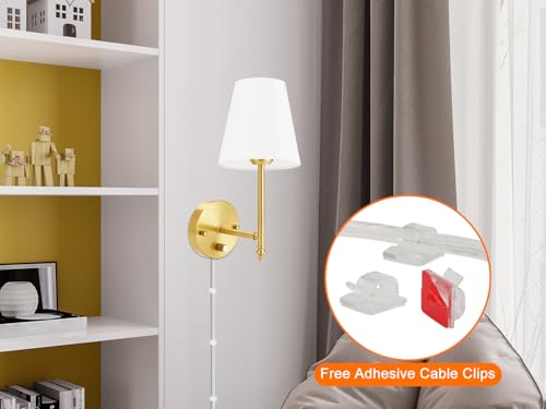 Wall Sconces Set of Two with Remote Control, Dimmable, Adjustable Colors 2700-6500K, Plug in Wall Sconces with White Fabric Shades, Plug in Wall Light, Gold - color: Gold-White