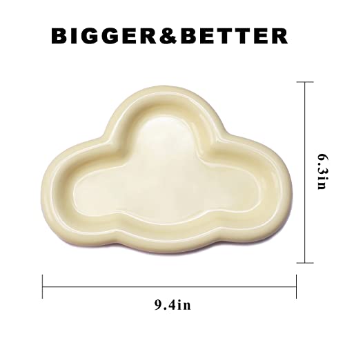 Jewelry Dish Trinket Tray for Women, Ring Holder, Unique Cloud Shape Ceramic Plate Cute Things Vanity Aesthetic Room Decor Mother's Day Birthday Christmas Warm House Gifts (Crème) (JT001) - color: Crème