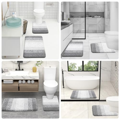 OLANLY Luxury Toilet Rugs U-Shaped 24x20, Soft Absorbent Microfiber Mat - color: Light Grey, size: 24" X 20" Contour Rug