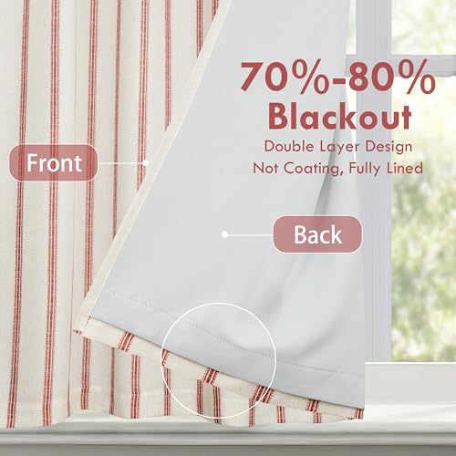 DriftAway Farmhouse Double Layer Linen Blackout Tie Up Curtains Thermal Insulated Vertical Striped Fully Lined Balloon Roman Shade Bathroom Window Adjustable Rod Pocket 45 Inch by 63 Inch Red - color: Red, size: 45"W x 63"L (Pack of 1)