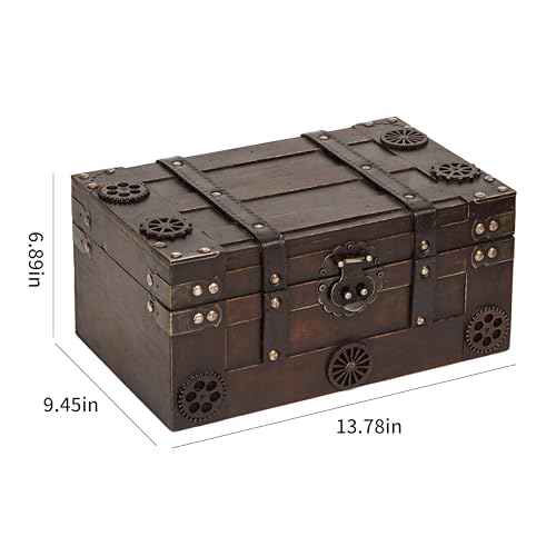 Vintage Treasure Box,Large Treasure Chest For Keepsakes, Wooden Keepsake Box Size:13.8"X9.5"X6.9" (1, Large) - size: Large