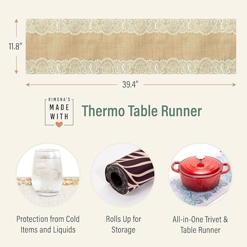 RIMONA'S Heat Resistant Table Runner Trivet Mat - Ivory Golden Marble, 40" - color: Ivory Golden Marble
