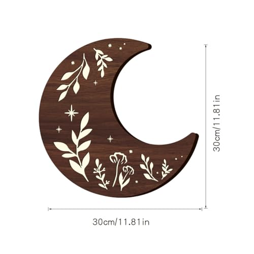 Wooden Moon Phase Wall Art Decor, LED Wood Night Light Wall Sculptures (B) - color: B