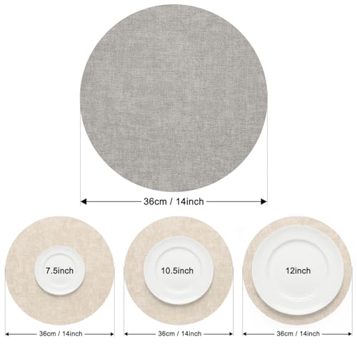 Myir JUN 14" Round Placemats Set of 4, Reversible Dual-Color Place Mats - color: Light Gray Cream-white