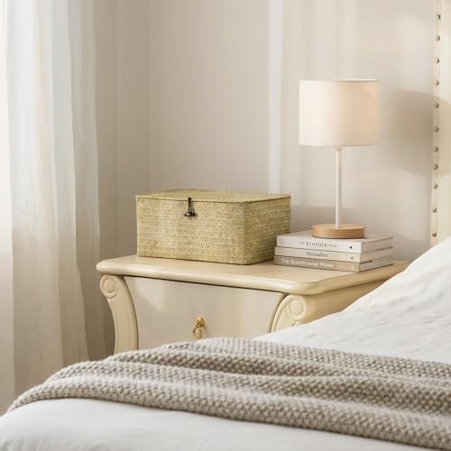 Nonam Wicker Storage Basket with Lid,Seagrass Shelf Basket Set of 3,White - color: Standard White* Set of 3
