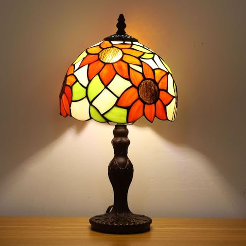 Tiffany Small Table Lamp Sunflower 3-Way Color Temperatures Stained Glass Table Lamps for Living Room Bedroom Bedside Nightstand Night Light Home Office Desk Lamp W/LED Bulb 8X8X15Inch - color: Sunflower