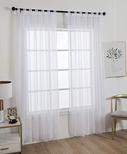 1 Panel Tab Top Voile Sheer Curtains, White, 88H X 55W in - color: White, size: 55"W x 88"L (Pack of 1)