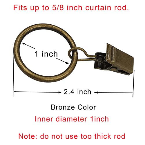 LLPJS Curtain Rings with Clips, 1 inch ID, 44 Pack, Bronze - color: Bronze, size: 1" I D Set of 44