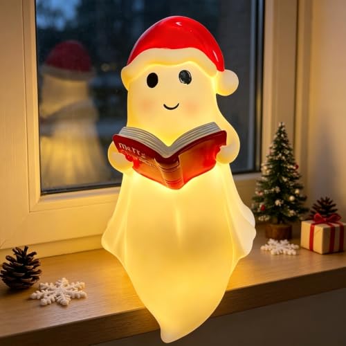 Christmas Reading Ghost Figurine Xmas Hat Spooky Glow in the Dark Statues - color: Halloween Styl 11