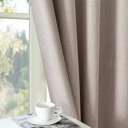100% Blackout Curtains 108 inch Faux Linen (W52 x L108, Beige) - color: Beige, size: 52"W x 108"L (Pack of 2)