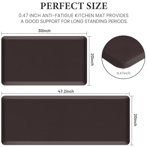 HappyTrends 2 PCS Kitchen Mat Cushioned Anti-Fatigue Floor Mat, - color: Chocolate, size: 20"x30"+20"x47"