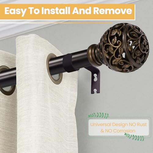 Brown Curtain Rod 48-84 Inch Heavy Duty Branch Leaf Finial - color: Brown, size: 48-84"