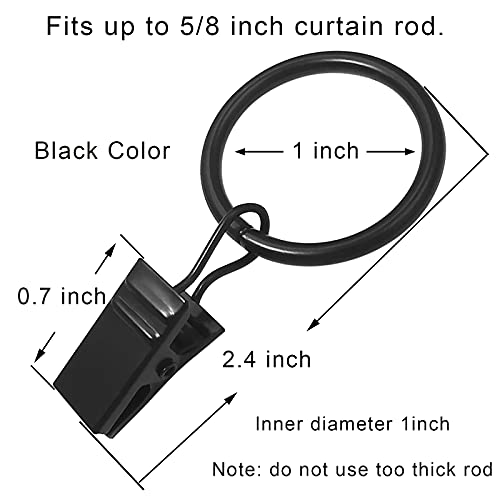 100 Pack Metal Curtain Rings with Clips, 1 in ID, Black - color: Black, size: 1" I D 100 Pack