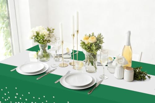 Smiry Disposable Rectangle Plastic 54 x 108 Inch Table Cloth 3 Pack - color: White and Christmas Green