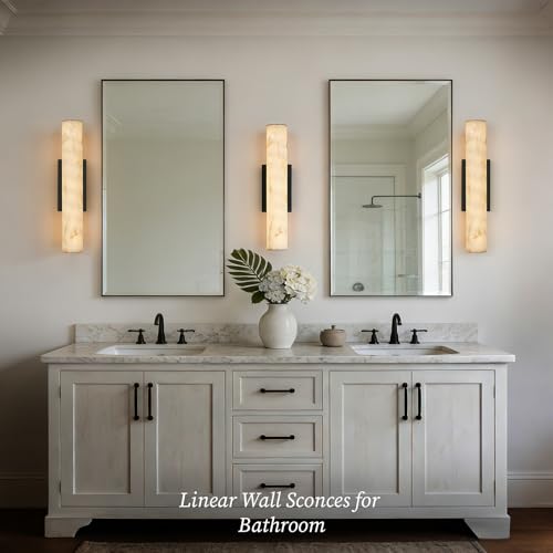 Alabaster Wall Sconce, 20" Matte Black Linear Wall Sconces, 3000K Dimmable Artisan-Cast Alabaster Sconce for Living Room, Modern Wall Lighting for Bathroom, Bedroom, Hallway, 1 Pack, Faux Alabaster - color: Black-20in-1pcs