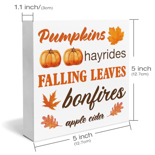 Fall Decor Autumn Pumpkin Wooden Box Sign Farmhouse Fall Decorations Rustic Home Desk Shelf Tabletop Decor 5 x 5 Inches - color: Multicolor FALLING