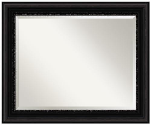 Amanti Art 오버 싱크대용 블랙 욕실 거울, 71.1 x 86.4cm(28 x 34인치) 팔러 블랙 직사각형 화장대 거울, 대형 전통 프레임, 수평 및 수직으로 걸 수 있음, 욕실 벽 장식, 경사진 가장자리 - color: 팔러 블랙, size: 34"L x 28"W