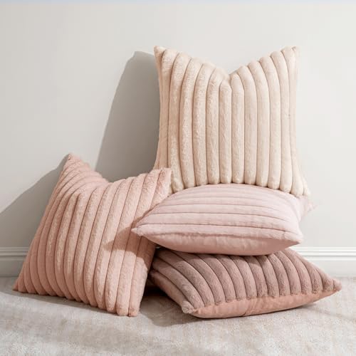 MIULEE Faux Fur Plush Decorative Throw Pillow Covers 20x20, Pink - color: Pink, size: 20" x 20" (Pack of 4)