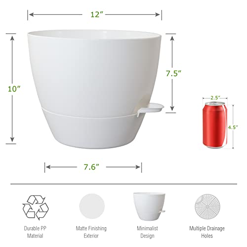 UOUZ 12inch 2Pack Large Self Watering Planters, Plastic Plant Pots with 60oZ Removable Deep Reservoir and Multi Mesh Drainage Holes for Indoor Outdoor Garden Plants and Flowers, White - color: White