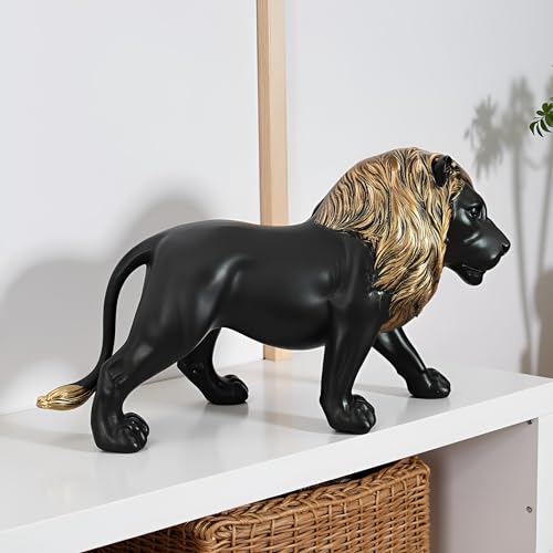 12" Collectible Black Gold Lion Statue, Desk Decor, Room Decor, Home Decor, Modern Art Sculpture, Handmade Resin Animal Statue, Gift for Women,Brother,Friend - color: 12" Black-a