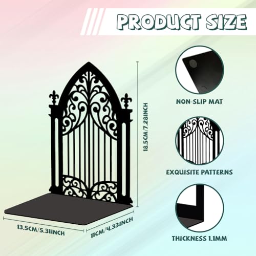 Peacoblue 5.3"x4.3"x7.3" Metal Bookends, Heavy Duty Book Ends for Shelves - style: Gothic Gate