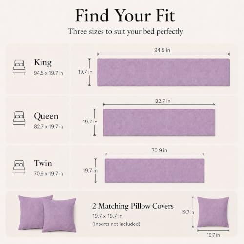 Solid Bed Runner Set,2 Pillow Covers,Dusty Lavender,82.7x19.7in - color: Dusty Lavender, size: Full/Queen