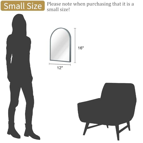 Wall Mirror Arched Bathroom Mirrors Aluminum Alloy Frame Contemporary Hanging Vanity Mirror for Living Room Bedroom Entryway Vanity, Brushed Metal Framed Wall Mounted Mirror Gray 16"x12" - color: Grey, size: 16"L x 12"W