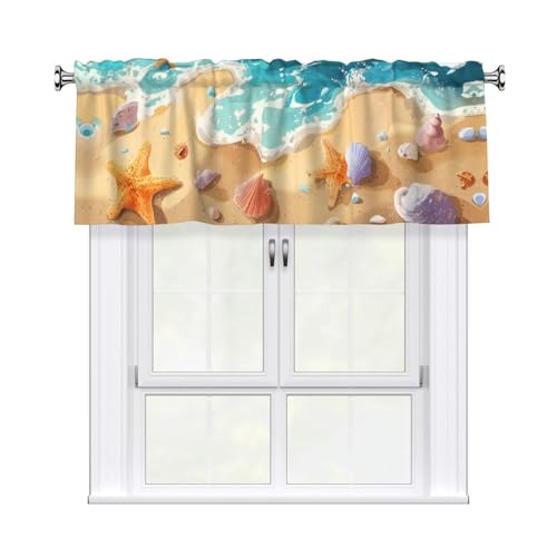 Beach Starfish Curtain Valance Short Rod Pocket Window Treatment for Living Room Bedroom Kitchen Bathroom 1 Panel 54" W x 18" L - color: Beach Starfish