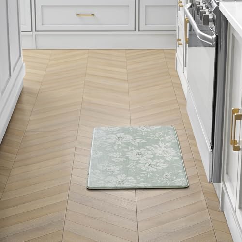 Laura Ashley - Anti-Fatigue Kitchen Mat, Iris Floral Design, Stain, Water & Fade Resistant, Cooking & Standing Relief, Non-Slip Backing, Measures 17.5" x 32", Sage Green Iris - color: Sage Green, size: 32"L x 17.5"W x 0.47"Th