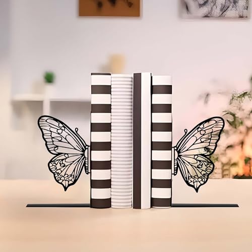 Butterfly Silhouette Metal Bookends, Black