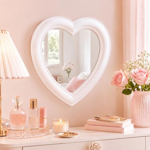 Mokoze Heart Shaped Mirror, Desk or Wall, 11" x 10.6", White