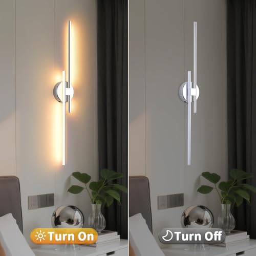 Wireless Battery Operated Wall Sconces with Remote, USB Rechargeable Led Wall Lights, 3000K-6000K Wireless wall sconces for Bedroom, Hallway, Living Room, Chrome 31.4" Wall Light Set of Two - color: Chrome, size: 31.4" 2-Pack