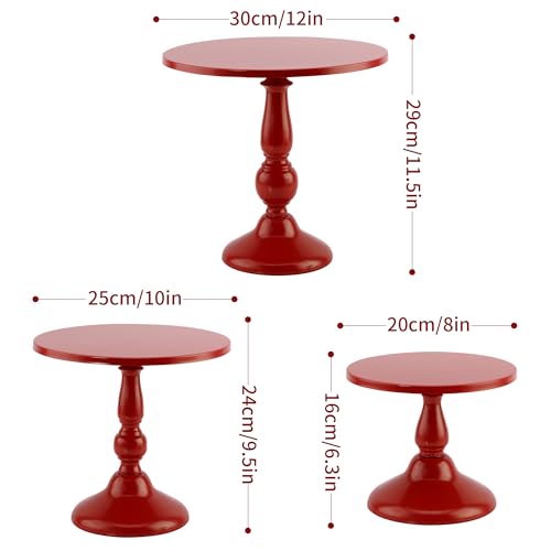 Set of 3 Red Cake Stands, QENUIITEA Metal Round Cake Holder Dessert Pie Pizza Display Stand 8" 10" 12" Serving Tray Decoration for Wedding Celebration Party Birthday Baby Shower - color: Red