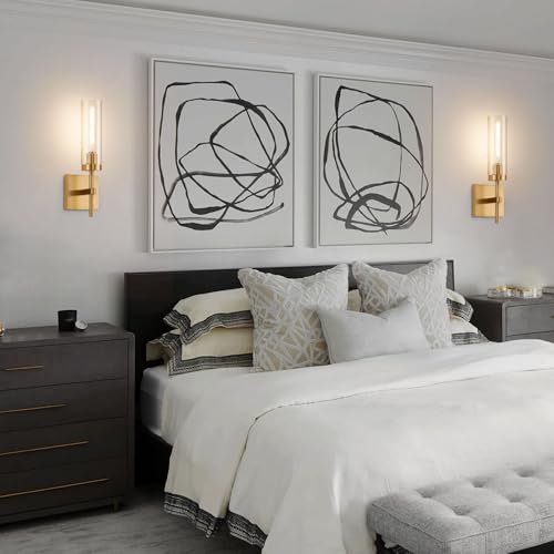 Gold Battery Operated Wall Sconce Set of 2, Wireless Wall Sconces with Remote Control, Rechargeable LED Dimmable Wall Light for Bedroom Bathroom Hallway Living room Entryway Stairwell, 3000K - color: Gold & Clear Glass, size: Battery 16 Inch