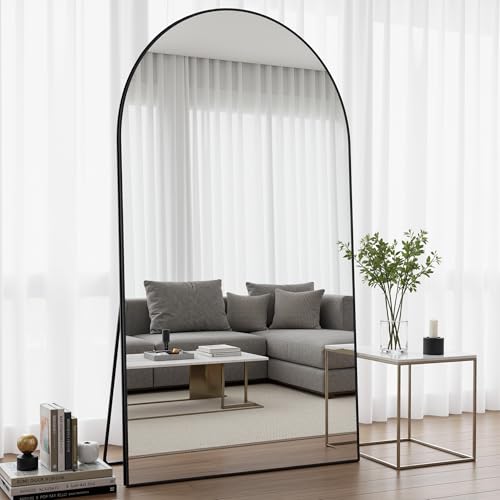 Full Length Mirror, 82"x44" Arched Floor Mirror Freestanding, Floor Standing Full Body Mirror with Stand for Bedroom, Hanging Mounted for Living Room Cloakroom, Black - color: Black, size: 82"L x 44"W