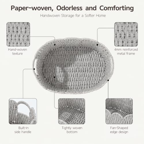 Endymion Set of 2 Paper Rope Scalloped Basket, Wicker Storage Baskets - color: Grey