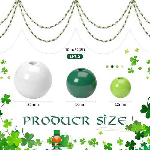 Giegxin 1 Pcs 32.8 ft 4th of July Wooden Bead Garland Patriotic Hanging Garland Farmhouse Beads Decor for Independence Day Mantel Table Party Wall Home Decorations (Mix Green 2) - color: Mix Green 2