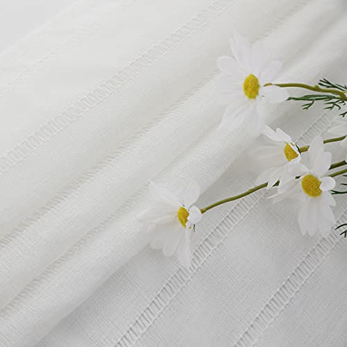 Demetex Semi Sheer Curtains Panel White Striped Lace Window Curtains for Living Room Nursery, Set of 2, 54 x 63 inch Length - color: Striped White, size: 54"W x 63"L (Pack of 2)