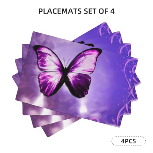 Purple Butterfly Placemats Set of 4 Linen Washable 12x18 inch - color: Butterfly