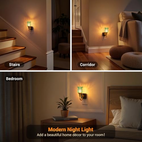 JandCase Night Light, Night Lights Plug into Wall, Glass Flower Nightlight - color: Spotted Flower-Green