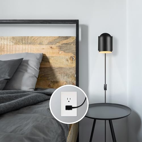 Globe Electric 65000098 1-Light Plug-in or Hardwire Wall Sconce, Matte Black, 6ft Braided Fabric Cord, in-Line Rocker Switch, Modern Lighting for Apartments or Renters, Lights for Living Room - color: Matte Black, Luke