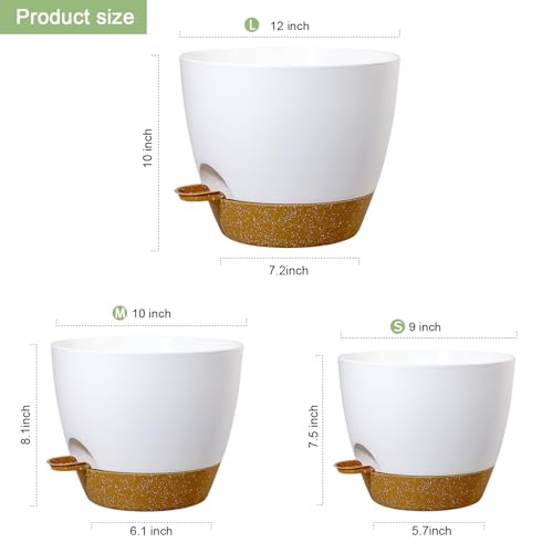 WSMKSZ 12/10/9 inch Self Watering Pots for Indoor Outdoor Plants, Set of 3 - color: White With Brown, size: 12"+10"+9"