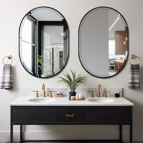 POZINO 36"x24" Premium Oblong Beveled Bathroom Mirror for Over Sink - color: Black Oval, size: 36"L x 24"W
