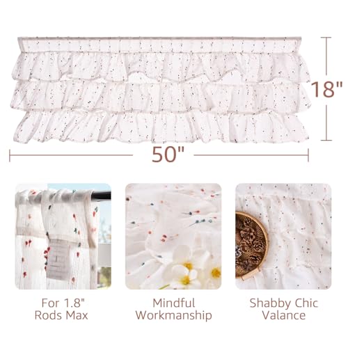 jinchan Mini Pom-Pom Ruffled Valance for Windows 18 Inch 1 Panel Red - color: Dottie Blush Meadow
