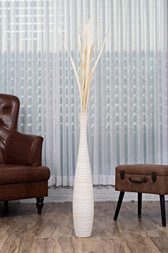 Leewadee Large White Wash Home Decor Floor Vase – Wooden 34 inches Tall Farmhouse Decor Flower Holder for Fake Plant and Pampas Grass - color: White Wash, size: 34 inches