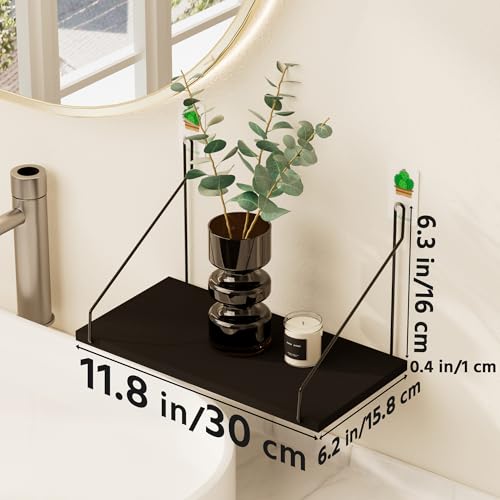 QsQueen Floating Shelves for Wall, Rustic Wood Shelf,11.8 Inch, No Drill - color: Black